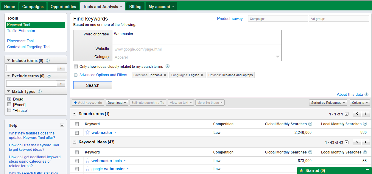 domain research with Google Adwords Tool domain research with Google Adwords Tool